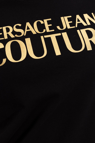 Shop Versace Jeans Couture Logo Printed Crewneck T-shirt In Nero E Oro
