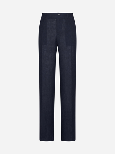 Shop Dolce & Gabbana Linen Trousers In Blu