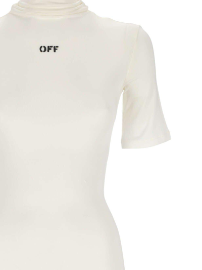 Shop Off-white Logo Printed Turtleneck Top In Bianco E Nero