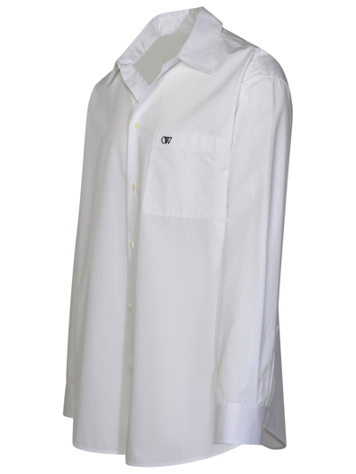 Shop Off-white Logo Embroidered Long-sleeved Shirt In Bianco E Nero