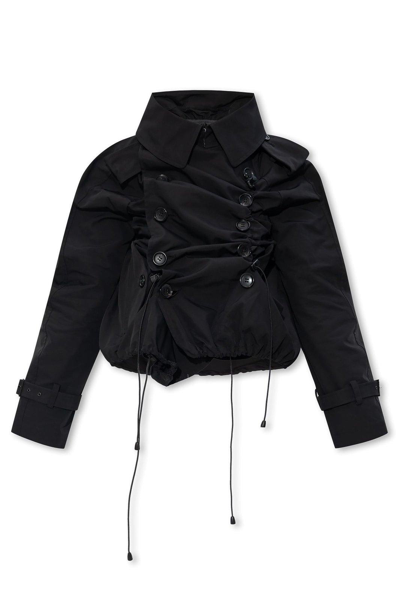Shop Junya Watanabe Double Breasted Ruched Padded Jacket In Nero