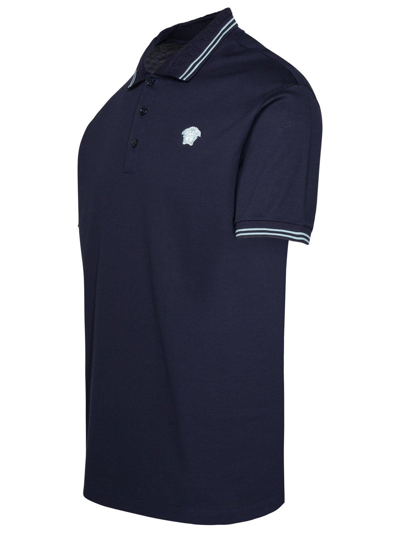 Shop Versace Medusa-embroidered Short-sleeved Polo Shirt In Blu Navy