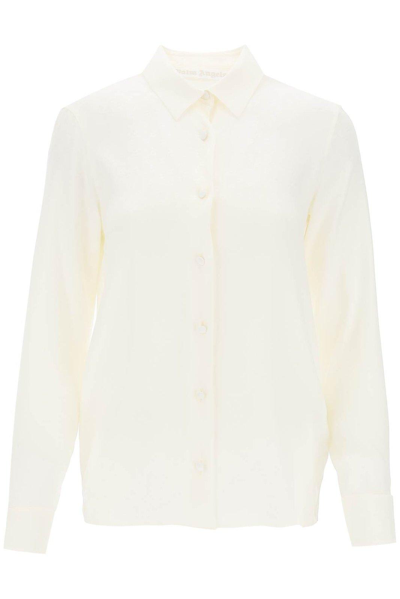 Shop Palm Angels Monogram-jacquard Buttoned Shirt In Bianco