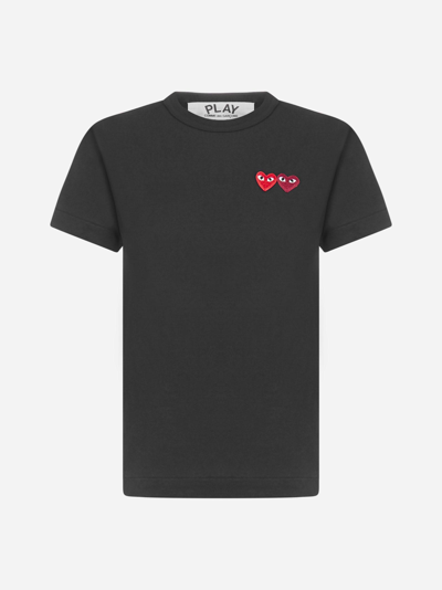 Shop Comme Des Garçons Play Double Logo-patch Cotton T-shirt In Nero
