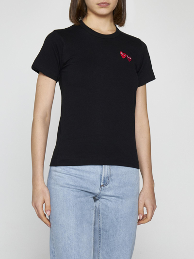Shop Comme Des Garçons Play Double Logo-patch Cotton T-shirt In Nero