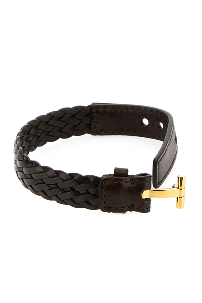 Shop Tom Ford Dark Brown Leather Bracelet In Marrone