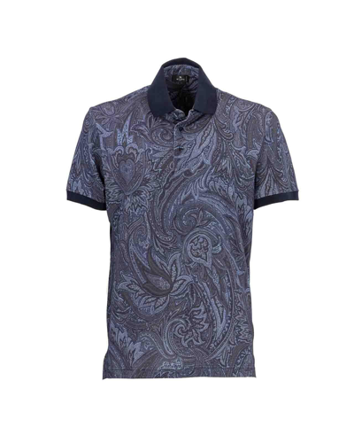 Shop Etro Paisley-printed Short-sleeved Polo Shirt In Blu
