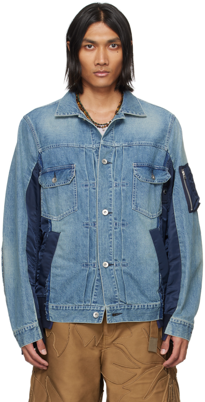 Shop Sacai Blue Paneled Denim Jacket In 451 L/blue