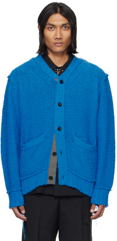 Shop Sacai Blue Loose Thread Cardigan In 401 Blue
