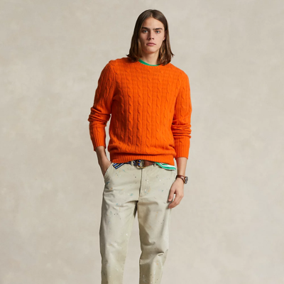 Shop Ralph Lauren The Iconic Cable-knit Cashmere Sweater In Bright Orange