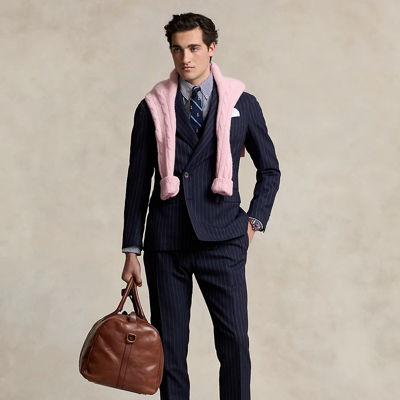 Shop Ralph Lauren Polo Soft Pinstripe 3-piece Suit In Navy/cream