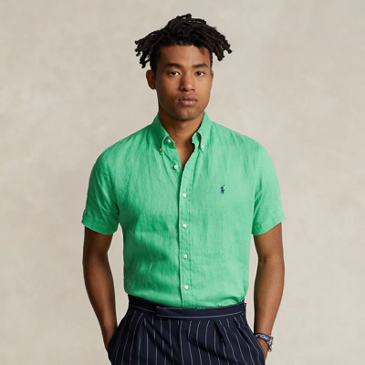Shop Ralph Lauren Classic Fit Linen Shirt In Classic Kelly