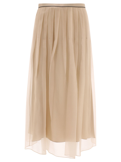 Shop Brunello Cucinelli Pleated Skirt With Shiny Waistband
