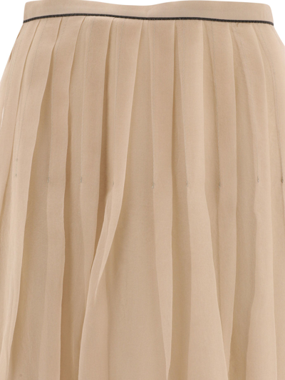 Shop Brunello Cucinelli Pleated Skirt With Shiny Waistband