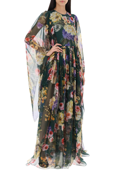Shop Dolce & Gabbana Chiffon Maxi Dress With Garden Print