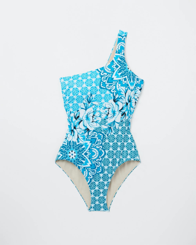 Shop White House Black Market Printed One-piece Swimsuit In Sky Blue