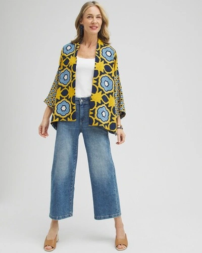 Shop Chico's Geo Print Short Kimono Top In Blue Echo Size Xxs/xs |