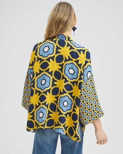 Shop Chico's Geo Print Short Kimono Top In Blue Echo Size Xxs/xs |