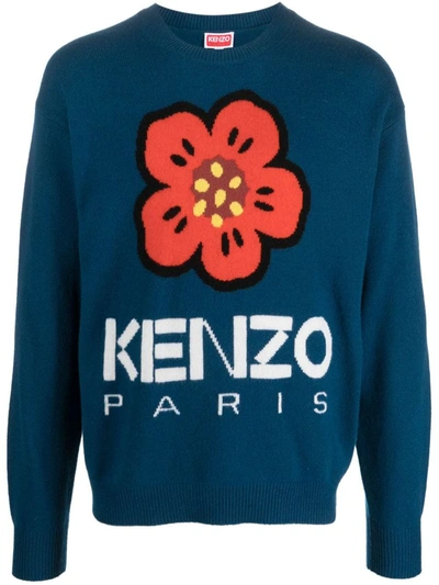 Shop Kenzo Boke Flower Intarsia Sweater In Blue