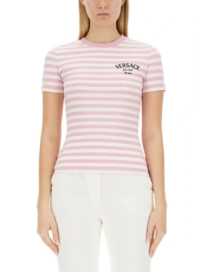 Shop Versace Nautical Stripe T-shirt In Pink