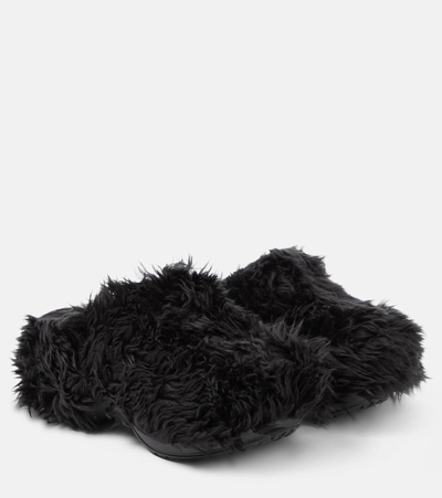 Shop Balenciaga X Crocs Faux Fur Slides In Black