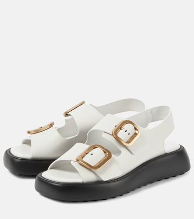 Tod's Buckled Leather Sandals In White