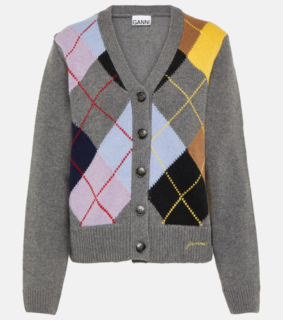 Shop Ganni Argyle Wool-blend Cardigan In Multicoloured