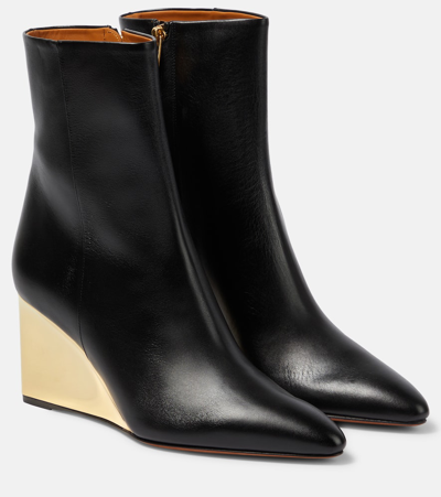 Shop Chloé Rebecca Leather Wedge Ankle Boots In Black