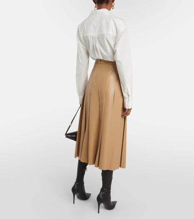 Shop Veronica Beard Herson Pleated Faux Leather Midi Skirt In Beige