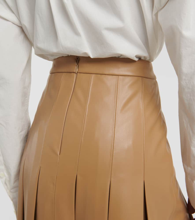 Shop Veronica Beard Herson Pleated Faux Leather Midi Skirt In Beige