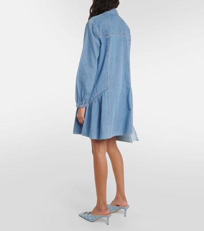 Shop Veronica Beard Chaia Puff-sleeve Denim Minidress In Blue