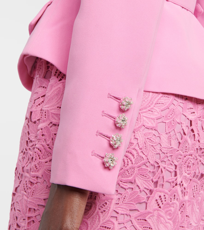 Shop Self-portrait Off-shoulder Crêpe And Lace Midi Dress In Pink