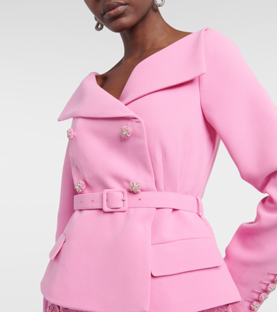 Shop Self-portrait Off-shoulder Crêpe And Lace Midi Dress In Pink