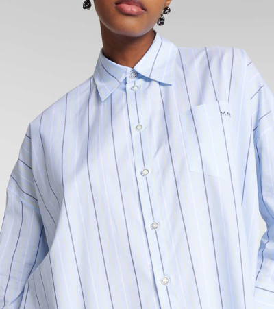Shop Marni Striped Oversized Cotton Poplin Shirt In Blue