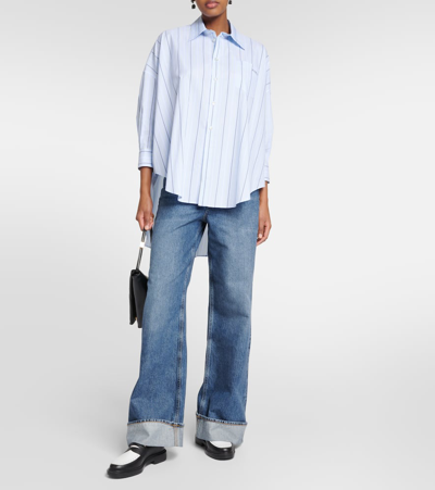 Shop Marni Striped Oversized Cotton Poplin Shirt In Blue
