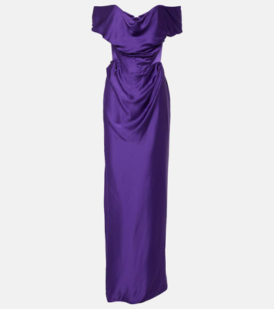 Shop Vivienne Westwood Off-shoulder Bustier Satin Gown In Purple