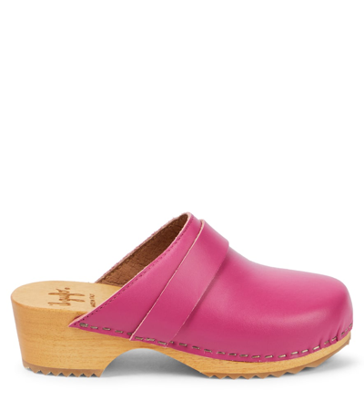 Il Gufo Leather Clogs In Pink