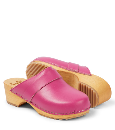Il Gufo Leather Clogs In Pink
