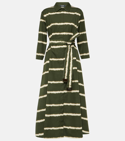 Shop 's Max Mara Olanda Striped Cotton Midi Dress In Green