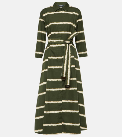 S Max Mara Womens Olanda Abstract-pattern Cotton Midi Dress Kaki In Green