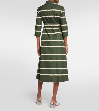 S Max Mara Womens Olanda Abstract-pattern Cotton Midi Dress Kaki In Green