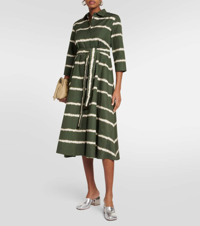 Shop 's Max Mara Olanda Striped Cotton Midi Dress In Green
