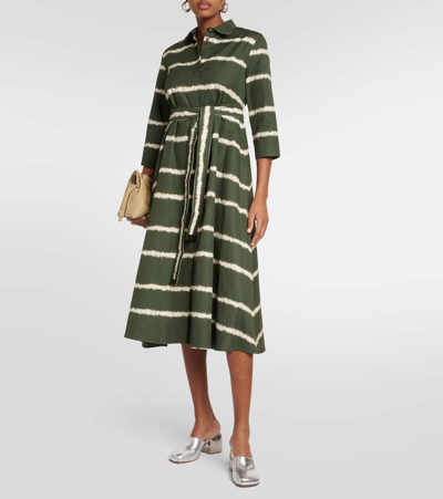 S Max Mara Womens Olanda Abstract-pattern Cotton Midi Dress Kaki In Green
