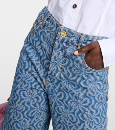 Shop Ganni Mid-rise Jacquard Wide-leg Jeans In Blue