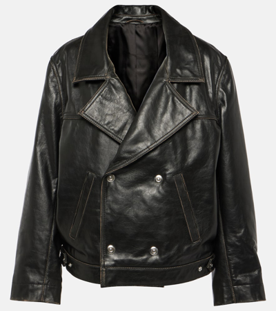 Shop Victoria Beckham Oversized Leather Jacket In Black