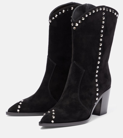 Shop Gianvito Rossi Denver Studded Suede Cowboy Boots In Black