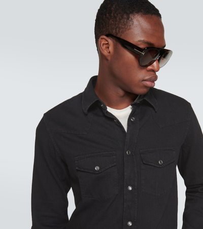 Shop Tom Ford Denim Shirt In Black