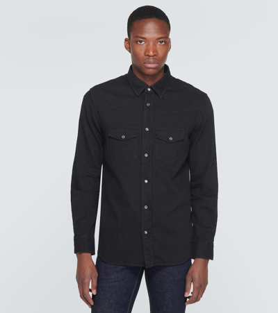 Tom Ford Black Denim Western Shirt In Black