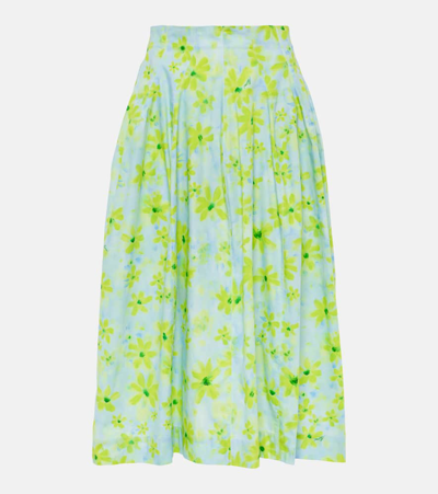 Shop Marni Floral Cotton Poplin Midi Skirt In Multicoloured