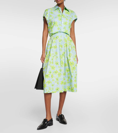Shop Marni Floral Cotton Poplin Midi Skirt In Multicoloured